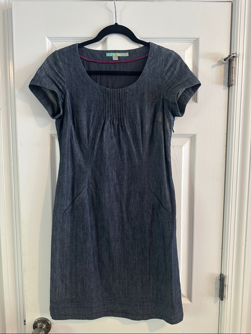 Boden Montmartre Chambray Cotton Denim Shift Dress Blue Pockets! US 6